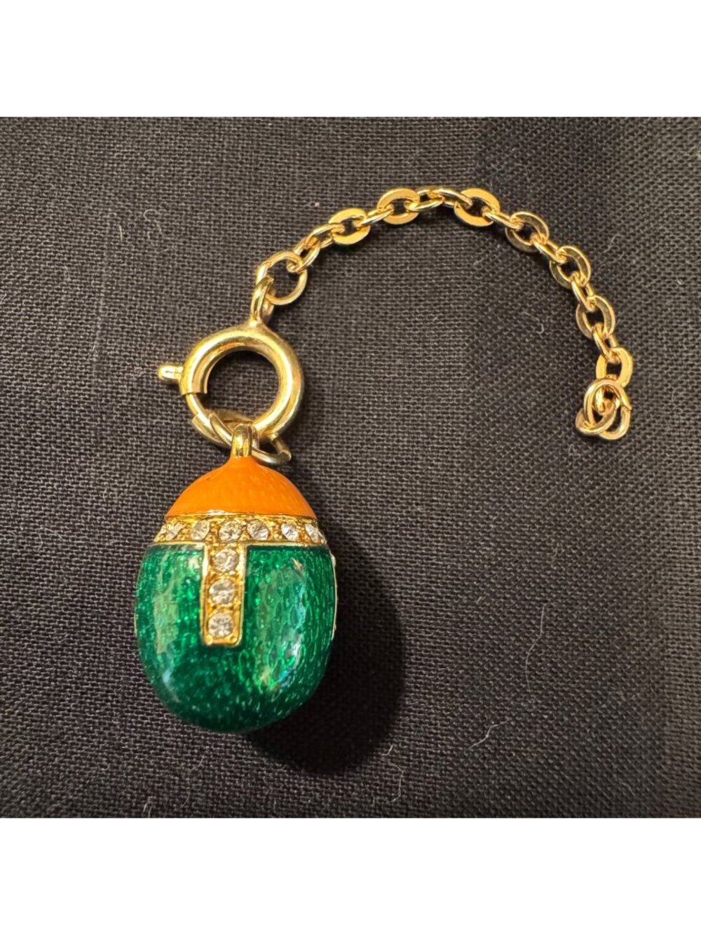 Joan Rivers GP Peach Green Enamel Rhinestones Egg Charm With Extender